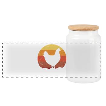 Chicken Retro - Panoramic Cookie Jar with Wooden Lid - white - Front