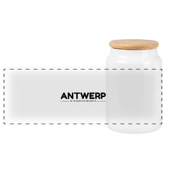 Antwerp Belgium - Panoramic Cookie Jar with Wooden Lid - white - Front