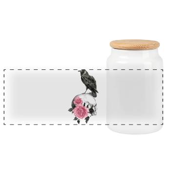 Crâne avec roses et corbeau - Boîte à biscuits avec couvercle en bois - blanc - Devant