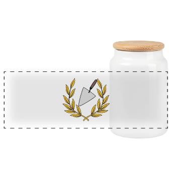 Laurel wreath craft bricklayer trowel - Panoramic Cookie Jar with Wooden Lid - white - Front