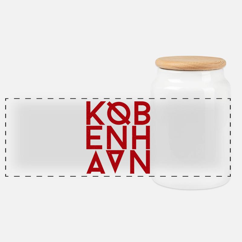 København Typo Monogram in Crimson Red - Panorama Keksdose mit Holzdeckel - Weiß