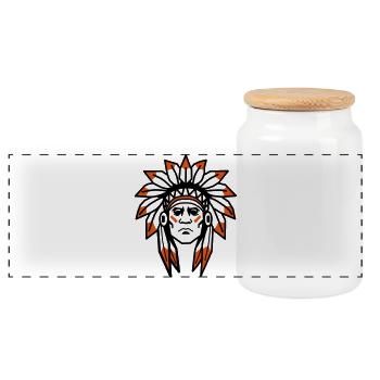 Native Americans Apache Native Chief - Panoramic Cookie Jar with Wooden Lid - white - Front
