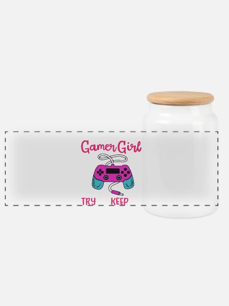 Gamer Girl Gamer Gaming - Panorama Keksdose mit Holzdeckel - Weiß