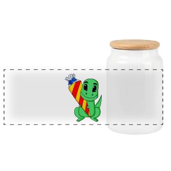 Education dinosaur 1 class - Panoramic Cookie Jar with Wooden Lid - white - Front