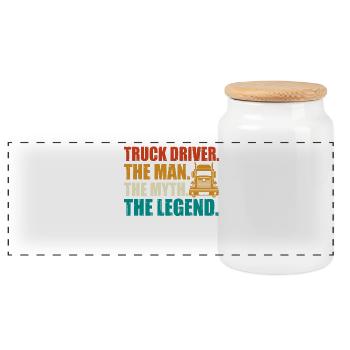 Truck driver - Panoramic Cookie Jar with Wooden Lid - white - Front