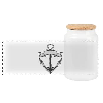 Ancre avec bannières en niveaux de gris - Boîte à biscuits avec couvercle en bois - blanc - Devant