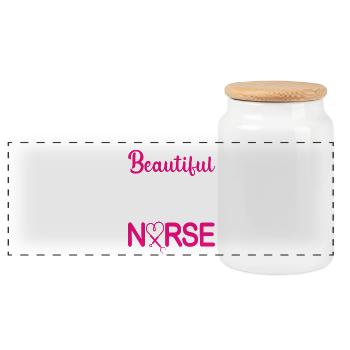 Nurse - Panoramic Cookie Jar with Wooden Lid - white - Front