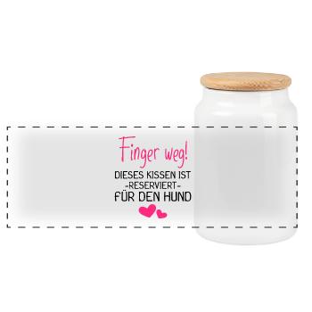 Hunde Kissen - Hund - Reserviert für den Hund - Panorama Keksdose mit Holzdeckel - Weiß - Vorne