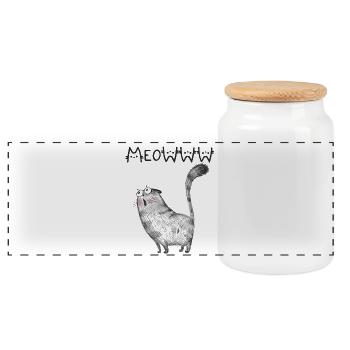 Meowwitz Gray Striped Creature - Panoramic Cookie Jar with Wooden Lid - white - Front