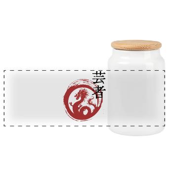 Red Dragon Ring Zen Pattern - Panoramic Cookie Jar with Wooden Lid - white - Front