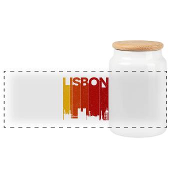 Lisbon Skyline Gradient Sunset - Panoramic Cookie Jar with Wooden Lid - white - Front