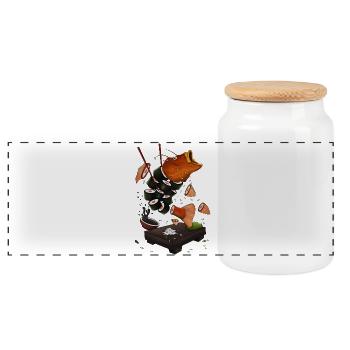 Fish sushi - Panoramic Cookie Jar with Wooden Lid - white - Front