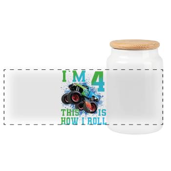 4 Years Monster Truck - Panoramic Cookie Jar with Wooden Lid - white - Front