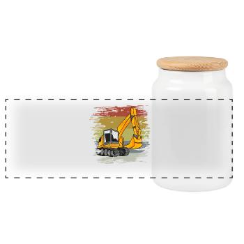 Bagger Baustelle Retro - Panorama Keksdose mit Holzdeckel - Weiß - Vorne