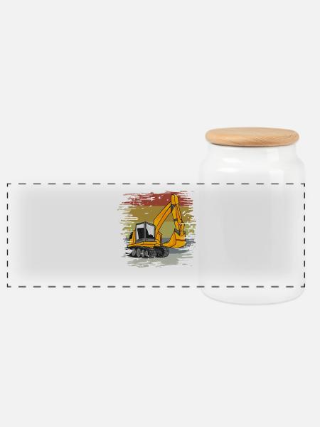 Bagger Baustelle Retro - Panorama Keksdose mit Holzdeckel - Weiß