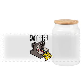 Say cheese drôle hipster caméra cartoon - Boîte à biscuits avec couvercle en bois - blanc - Devant