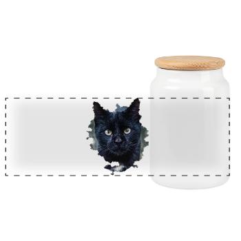 blackcat/ black cat - Panoramic Cookie Jar with Wooden Lid - white - Front