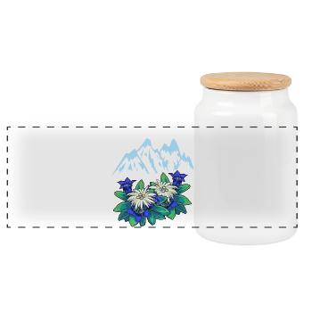 Mountains Mountains Gentian Alps Mountain Tyrol Alm - Panoramic Cookie Jar with Wooden Lid - white - Front
