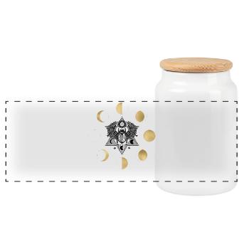Phase de lune : motif circulaire doré - Boîte à biscuits avec couvercle en bois - blanc - Devant