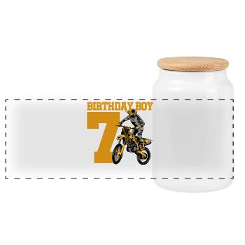 7th birthday - Panoramic Cookie Jar with Wooden Lid - white - Front