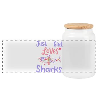 Shark - Panoramic Cookie Jar with Wooden Lid - white - Front