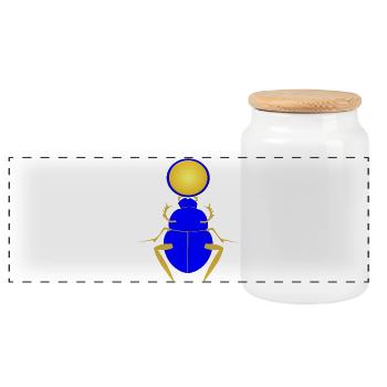 Ancient Egyptian Lapis Blue Scarab beetle and Aten - Panoramic Cookie Jar with Wooden Lid - white - Front