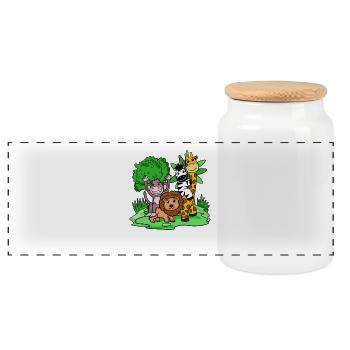 Jungle animaux Mignon - Boîte à biscuits avec couvercle en bois - blanc - Devant