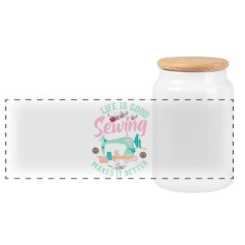 sew - Panoramic Cookie Jar with Wooden Lid - white - Front