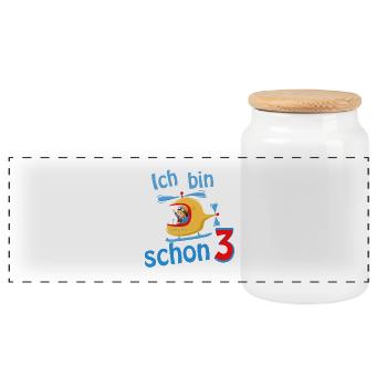 ich bin schon 3 - Panorama Keksdose mit Holzdeckel - Weiß - Vorne