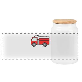 fire brigade - Panoramic Cookie Jar with Wooden Lid - white - Front