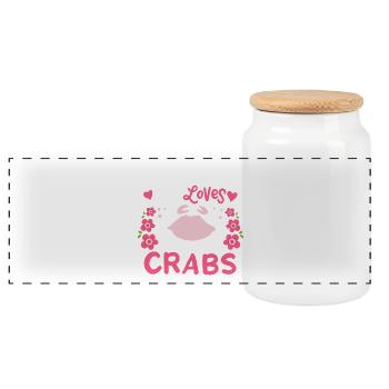 Crab seafood - Panoramic Cookie Jar with Wooden Lid - white - Front