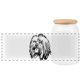 Tibet Terrier Head - Panoramic Cookie Jar with Wooden Lid - white - Front