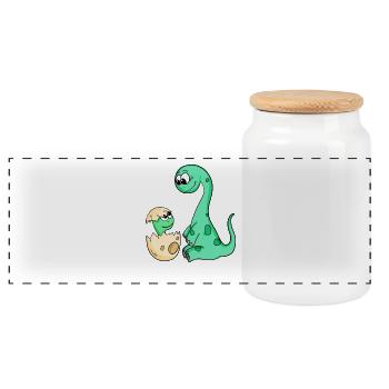 Dinosaur with Baby Dinosaur - Panoramic Cookie Jar with Wooden Lid - white - Front