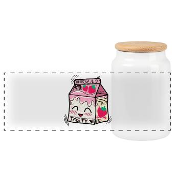 Kawaii Erdbeermilch - Panorama Keksdose mit Holzdeckel - Weiß - Vorne