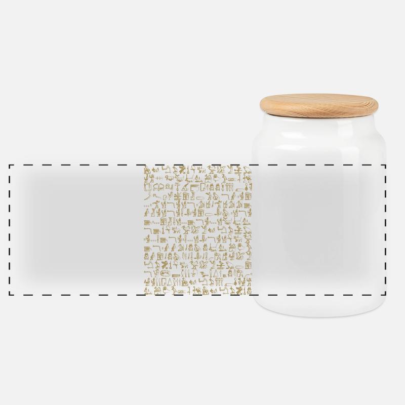 Hieroglyphics - Panoramic Cookie Jar with Wooden Lid - white
