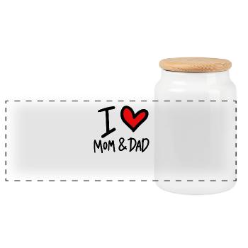 I love mom and dad - Panoramic Cookie Jar with Wooden Lid - white - Front