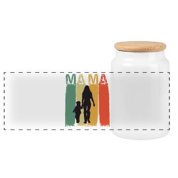 Mom Silhouette in Retro Colors Design Mother's Day - Panoramic Cookie Jar with Wooden Lid - white - Front
