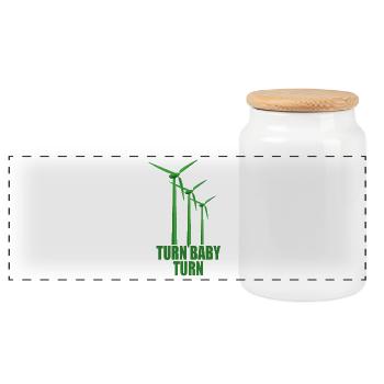 Wind wheel Turn Baby Turn Wind Power Electricity Renewable - Panoramic Cookie Jar with Wooden Lid - white - Front