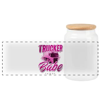 Truck driver Trucker Babe - Panoramic Cookie Jar with Wooden Lid - white - Front