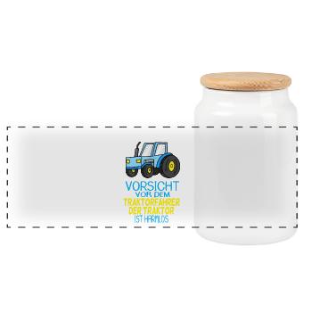 Trecker Traktorfahrer Geschenk - Panorama Keksdose mit Holzdeckel - Weiß - Vorne
