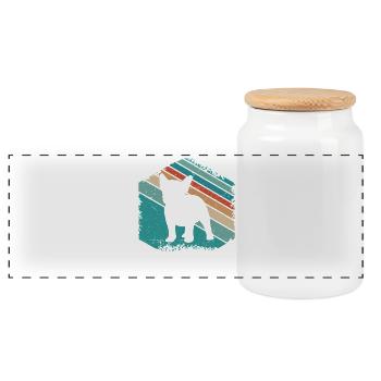 French Bulldog Cute Dog Design - Panoramic Cookie Jar with Wooden Lid - white - Front