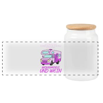 Camping Camper Wohnmobil Wein - Panorama Keksdose mit Holzdeckel - Weiß - Vorne