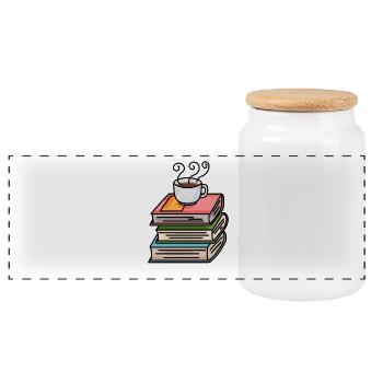 Café et livres - Boîte à biscuits avec couvercle en bois - blanc - Devant