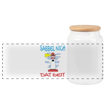 Leuchtturm - Sabbel Nich Dat Geit - Plattdeutsch - Panorama Keksdose mit Holzdeckel - Weiß - Vorne