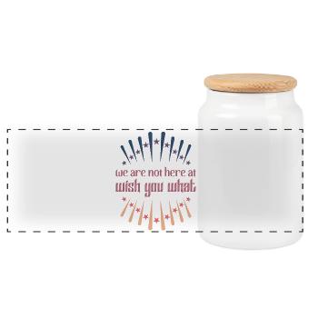 We are not here at wish you what Denglisch Retro - Panorama Keksdose mit Holzdeckel - Weiß - Vorne