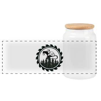 Forest in the circular saw ring - Panoramic Cookie Jar with Wooden Lid - white - Front