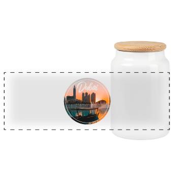 Dubai Sonnenuntergang Skyline Boot - Panorama Keksdose mit Holzdeckel - Weiß - Vorne