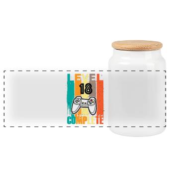 Level 18 Complete Controller 18th Birthday - Panoramic Cookie Jar with Wooden Lid - white - Front