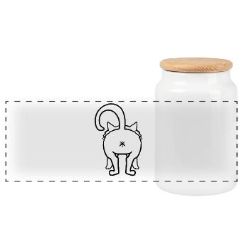 Chat par derrière - Cul de chat - Boîte à biscuits avec couvercle en bois - blanc - Devant