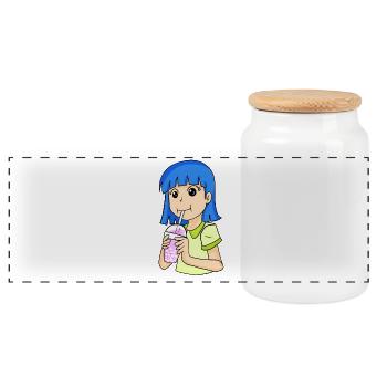 Anime fille avec bubble tea - Boîte à biscuits avec couvercle en bois - blanc - Devant